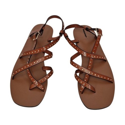 M&S Collection flache Damen-Sandalen Leder Nieten Knöchelriemen UK-Größe 7