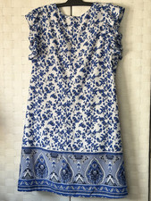 Emery Rose Women’s Plus 1XL Blue/White Floral Ruffle Sleeveless Shirt Dress