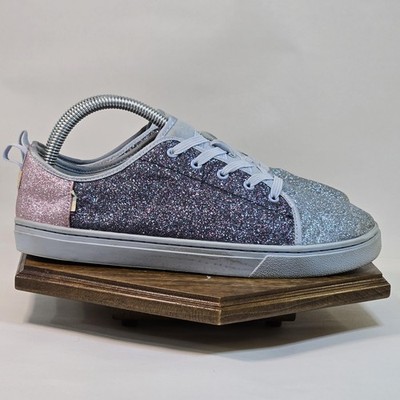 TOMS Shoes Kids Size 6.5 Silver Pink Glitter Low Top Lace Up 1000050919-10