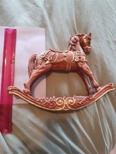 Large Wooden Rocking Horse Decoration with Golden Glitter Accents Good Condition