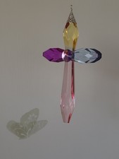 Ganz Acrylic Crystal Hanging Cross Crucifix Rainbow Colors