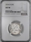 1916-D  25C  BARBER SILVER QUARTER  "DENVER"  NGC AU58  #8405237-024