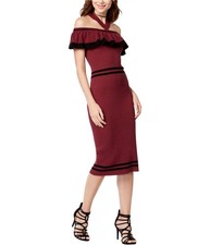 XOXO Womens Ruffled Choker Sweater Off-Shoulder Dress