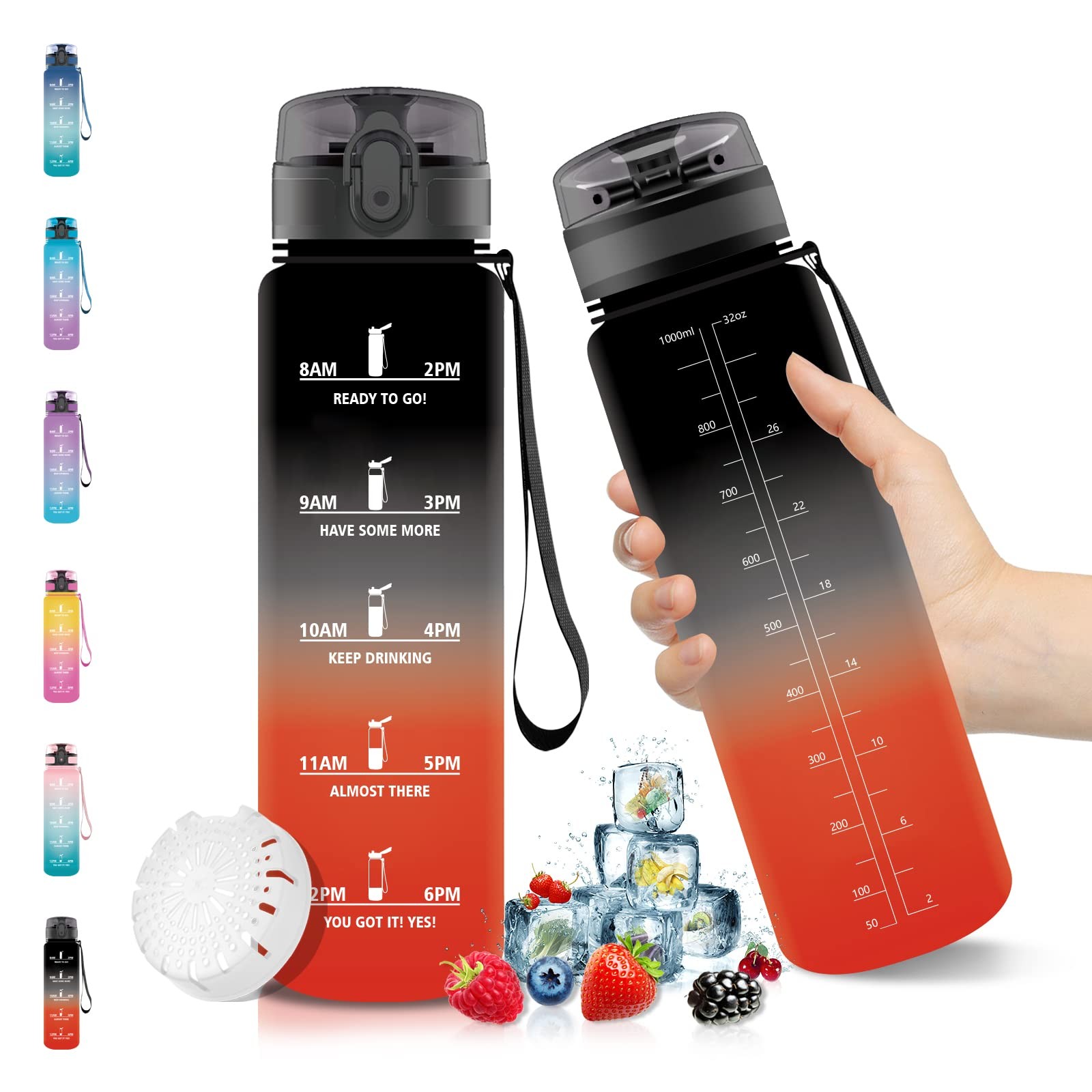 Wasserflasche, 1 Liter Sportwasserflasche, BPAfrei, auslaufsicher und wiederv...