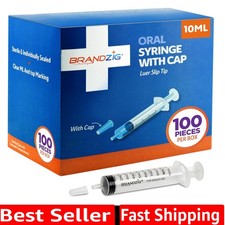10ml Oral Syringe With Cap 100 Pack Oral Dispenser Without Needle, Luer Sli...