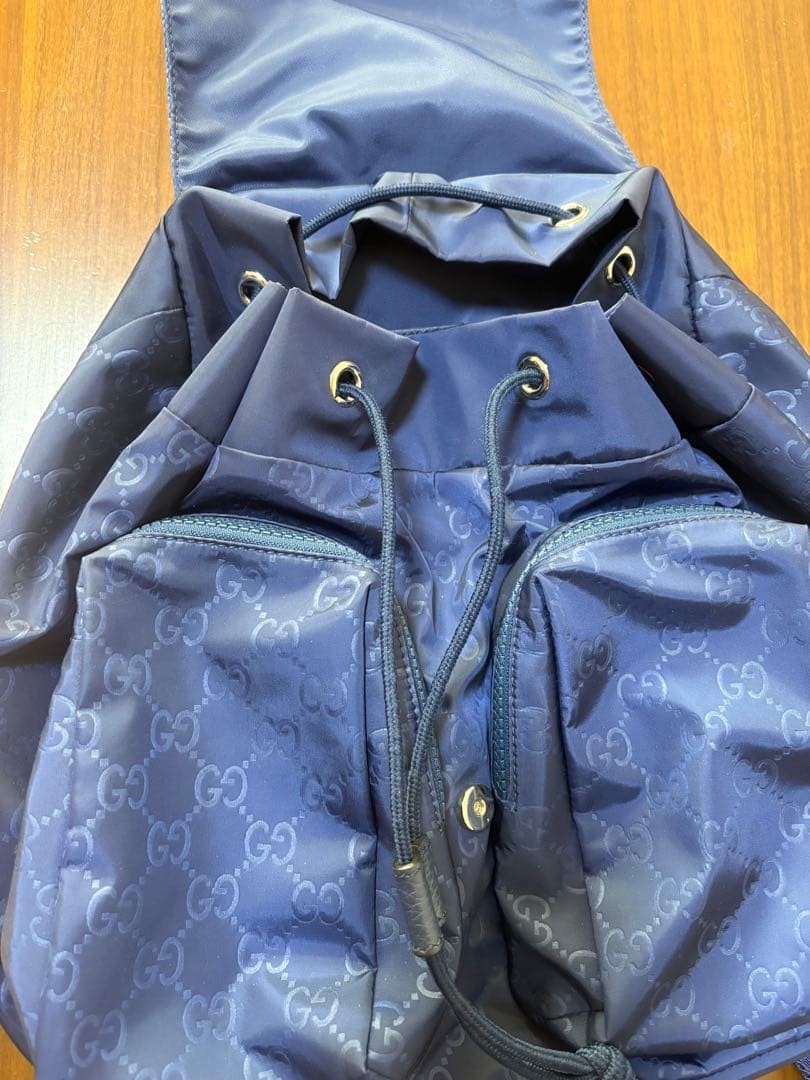 GUCCI Drawstring Backpack Rucksack Nylon Navy Blu… - image 20