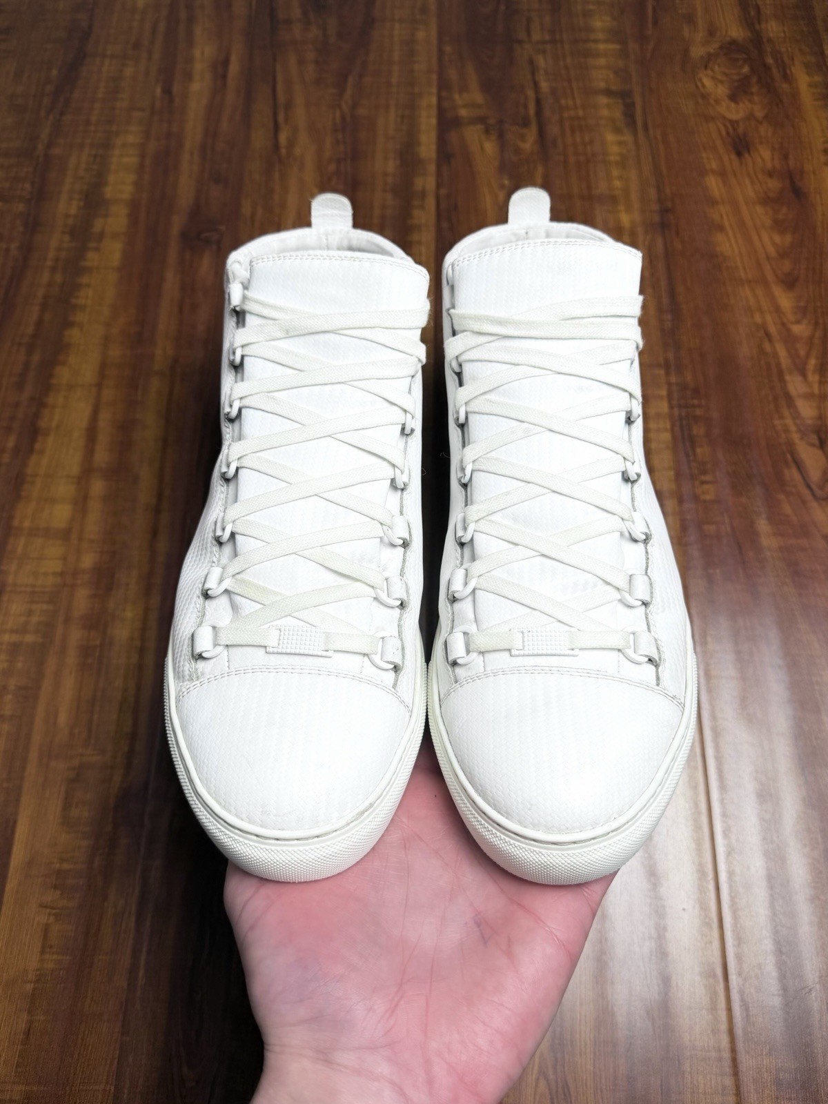 Balenciaga Arena Mens White Leather High Sneakers - Size 44B 11US - SHIP ASAP thumbnail 6