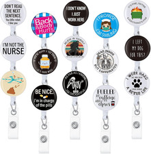 Gueevin 15 Pack Funny Badge Reel, Retractable Badge Holders, Nurse ID Clip