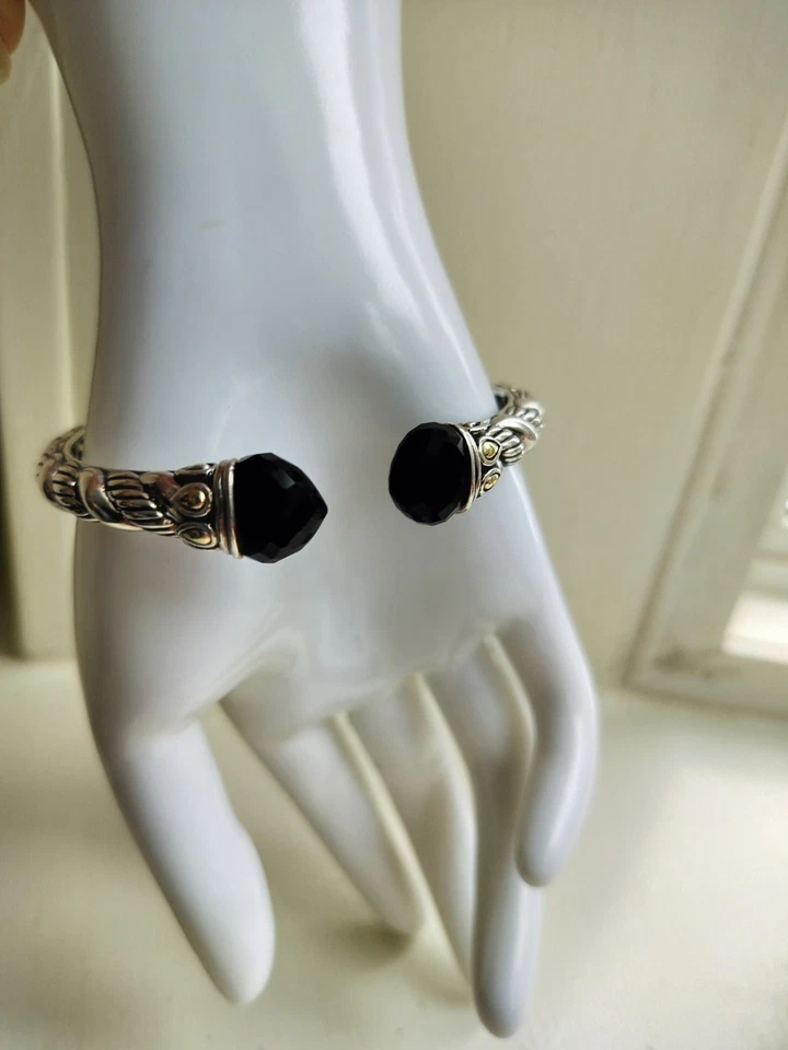 Brazalete Jai de plata de ley y oro de 14kt piedra de ónix Foto 2 de 4