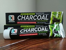 1 Charcoal Black Toothpaste Natural Bamboo Fluoride Free, 6.5 OZ