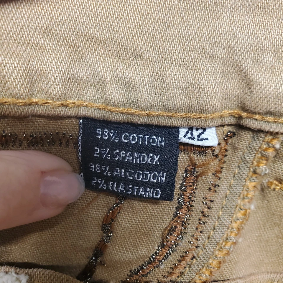 Бразильские джинсы Roxx женские размер США 6 желтовато-коричневые коричневые с анималистическим принтом нашивка с вышивкой W29 L33.5 - Изображение 4 из 4