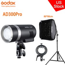 US Godox AD300Pro 2.4G TTL HSS Flash 80 80cm Grid Bracket Softbox 2m Stand Kit