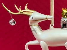 De Carlini White Deer Presents Christmas Tree Ornament Hand Blown Italy