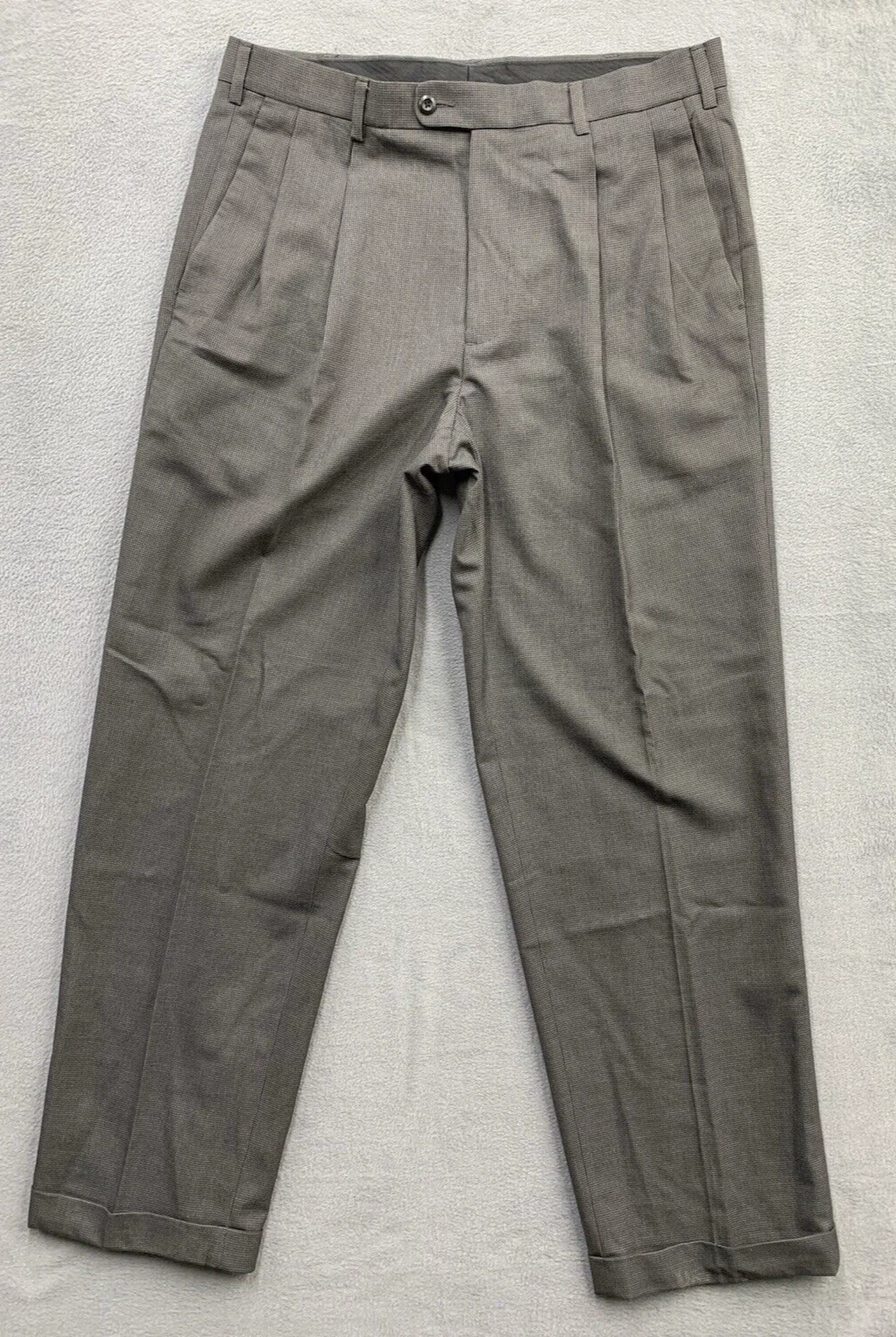 Axist Essentials Pants Mens 34X32 Gray Black Pleated Houndstooth Ankle Cuffed