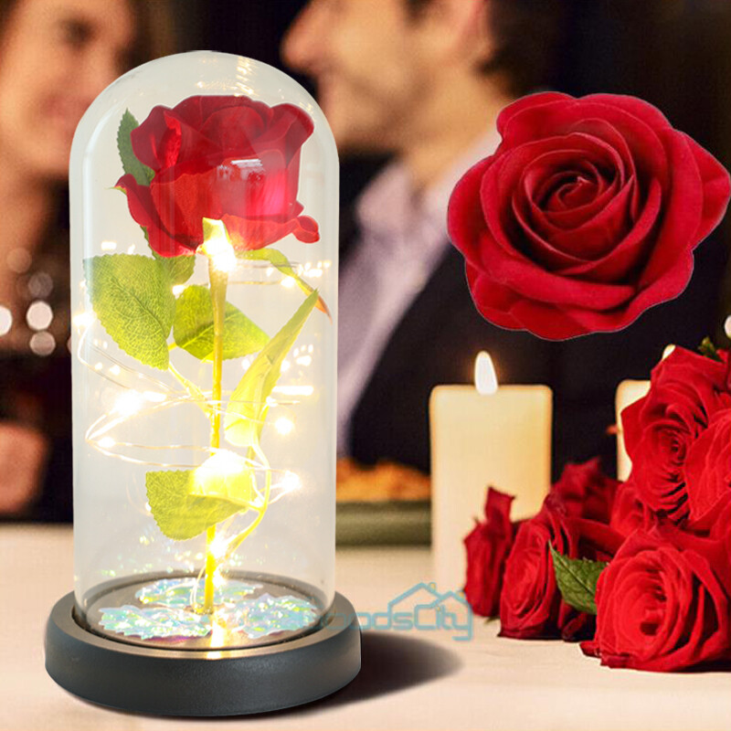 Galaxy Rose Flower Forever In Dome Glass LED Light Valentine's Day