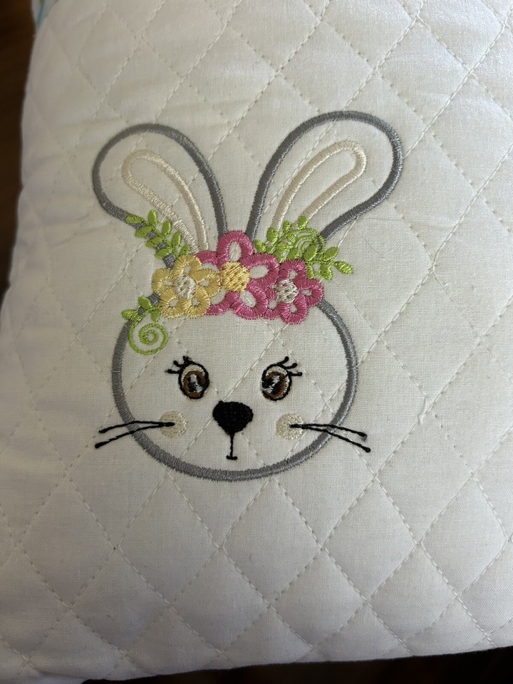 Bunny Pillow Cover/Insert Book Pajama Pocket Quilter Embroidered GIFT