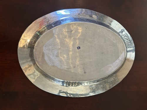 Vintage Large Oblong Pewter Platter Made in Mexico Swirl Pattern 18 1/4 x 13 1/2 - Picture 4 of 9
