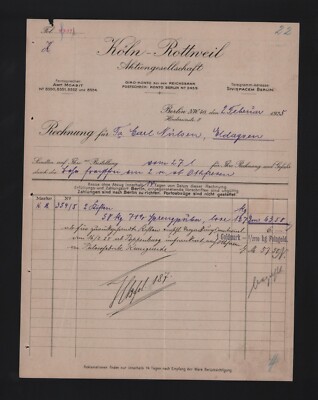 BERLIN, Rechnung 1925, Köln-Rottweil AG Schiessmittel Metallhülsen