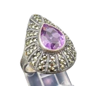 925 Silver  Vintage Amethyst & Marcasite Pear Shaped Ring Sz 7.5  RG25444