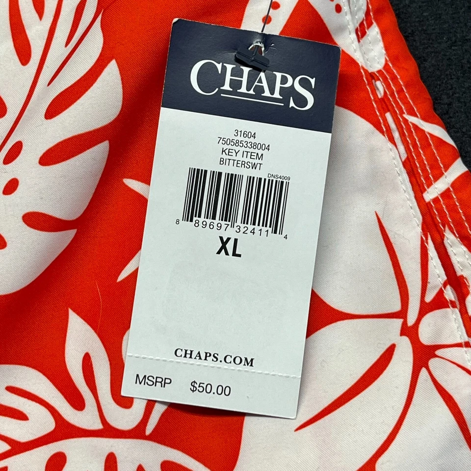 Chaps 泳裤男式 XL 橙色花卉网衬里口袋 8.5 内缝全新带标签 — 第 3/4 张图片