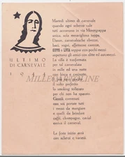 TRIESTE - LAST OF CARNIVAL 1944 Party Invitation Card in Via Montegrappa