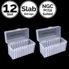 2 Pack 12 Slots Slab Coins Transparent Plastic Storage Case 4 PCGS NGC ANACS