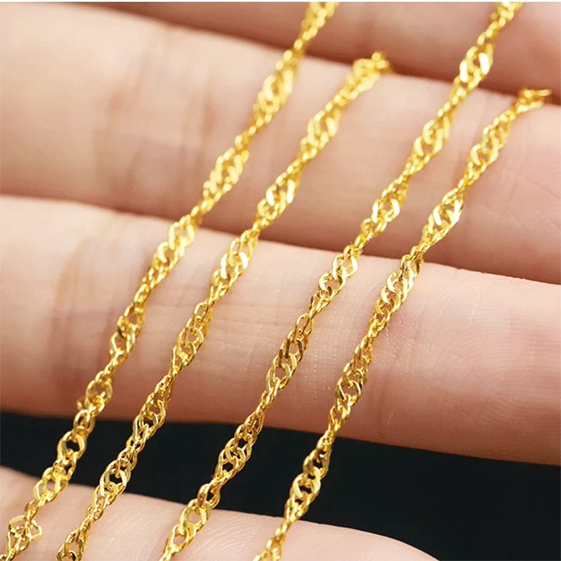 Pure 24K Yellow Gold Necklace For Women 2mm 2.8mm Singapore Link Chain 18inch