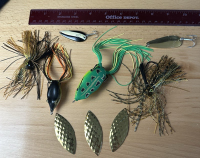 9pcs total - SPRO Frog, Jigs, Spinners, Dardevle Spinnie - all sold together