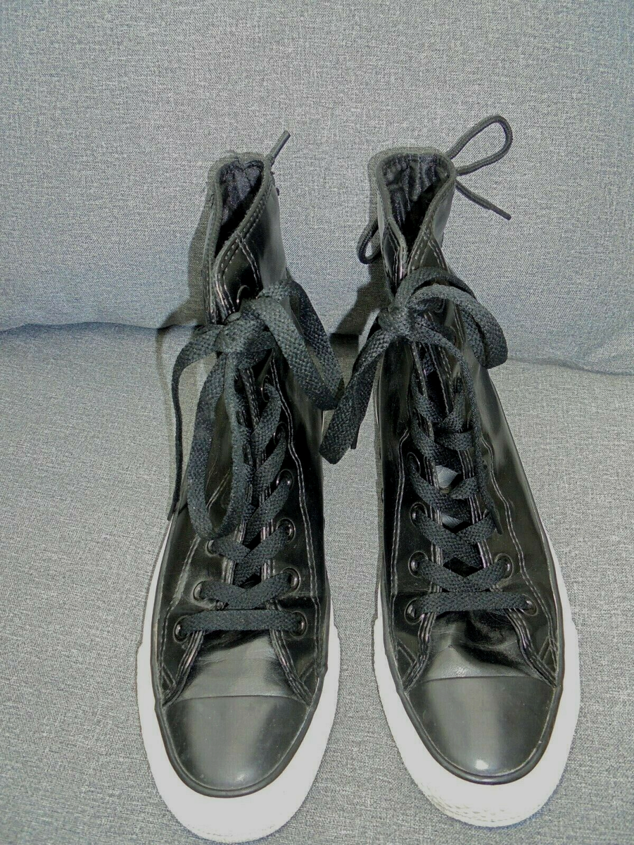 CONVERSE ALL STAR RETRO SHINY BLACK WHITE HI TOP BASEBALL BOOTS