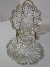 Two Vtg.  Ashtrays Crystal Clear Glass 4 3/8” & 5 5/8" Round Rib Starburst