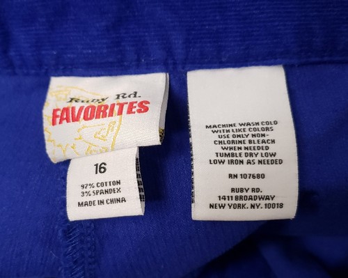 Ruby Rd Favorites Pants Womens 16 Corduroy Side Elastic Waist Straight 35x29 - Picture 2 of 13