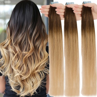 8A Seamless Tape In Remy Human Hair Extensions Skin Weft 100% Russian Hair Brown
