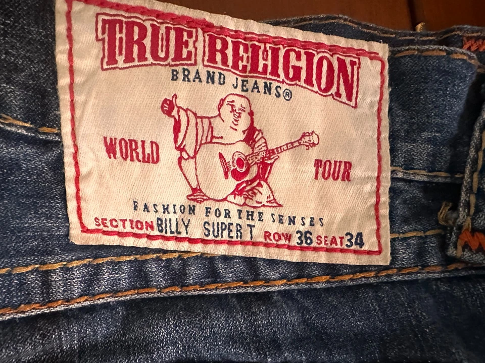 Vaquero urbano Billy Super T con costuras doradas y naranjas True Religion talla 36/34 Foto 2 de 4