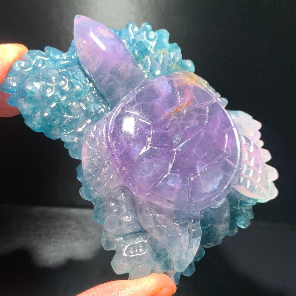 247g Natural Fluorite Quartz Carved sea world Skull Crystal Reiki