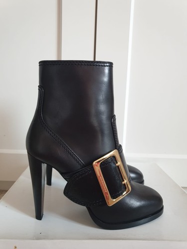 BNIB Burberry Portesham Black Buckle 110mm Platform Ankle Boots Heeled UK 7 EU40 - Picture 1 of 17