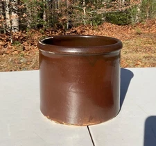 Antique Brown Small Stoneware Crock 1/2 Gal Primitive Country Kitchen 5.75" H
