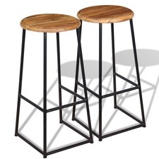 2x Solid Teak Bar Stools Industrial Kitchen Furniture Breakfast Seat vidaXL