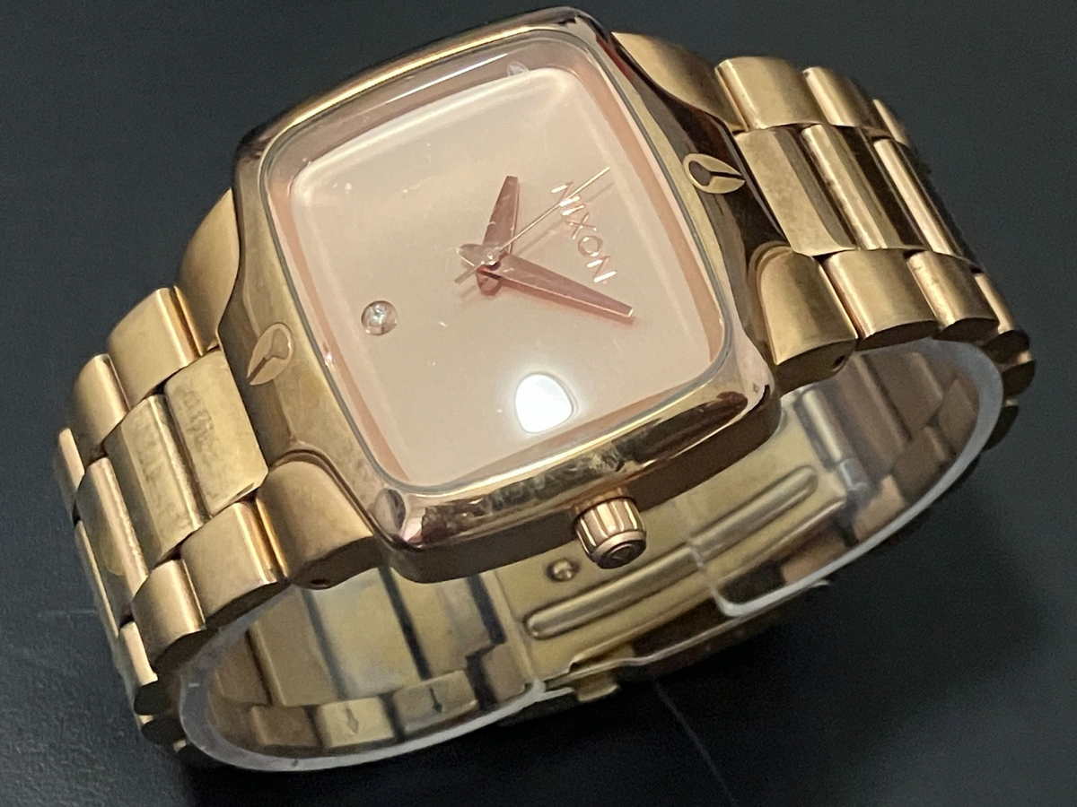 NIXON THE PLAYER アンティークゴールド／グラデーションブラウン Nixon The Player All Gold Stainless Steel Men's Watch w/ Real