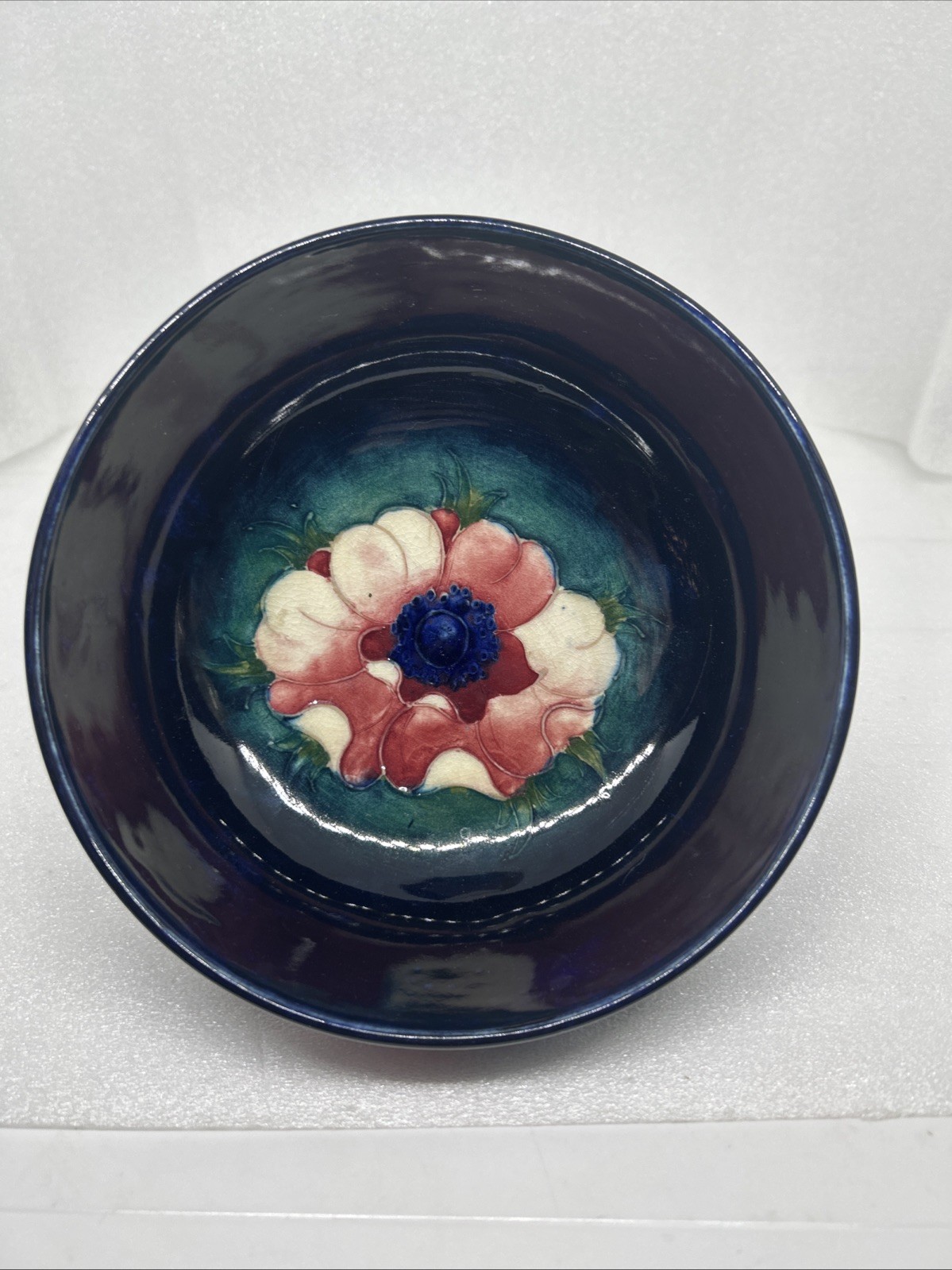 Moorcroft 1930’s Small Anemone Fruit bowl, 6.25”h x 2 7/8”d, Signed