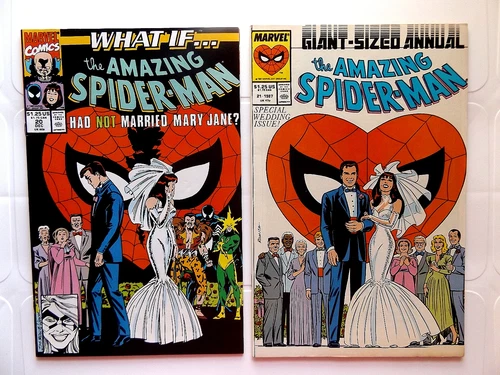 MARVEL COMIC LOT X2: AMAZING SPIDER-MAN ANNUAL 21 & WHAT IF 20 WEDDING MJ (VF-)
