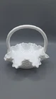 Fenton Hobnail Paneled Milk Glass Ruffled Basket Vintage, Tiny Chip See Pic