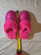 Wonder Nation Girls Hot Pink Metallic Slide Slippers-6-Faux Fur COMFY