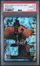 2025 TOPPS CHROME WWE X CACTUS JACK 75 THE ROCK REFRACTOR PSA 10