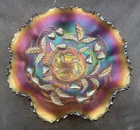 LOVELY VINTAGE CARNIVAL NORTHWOOD PURPLE STRAWBERRY RUFFLED BOWL “BASKETWEAVE”