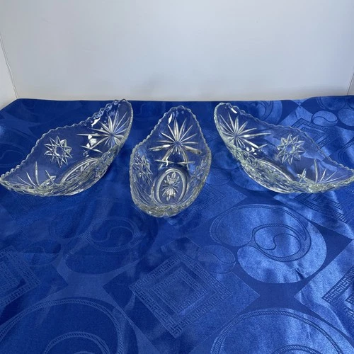 VINTAGE STAR OF DAVID  ANCHOR HOCKING BANANA SPLIT GONDOLA DISHES, SET OF 3