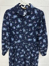 Vintage 90s Eddie Bauer Corduroy Shirtdress Floral Print Swing Dress / Small