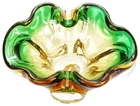 Vintage J.I. Co. Murano Italy Art Glass Ashtray Bowl Venetian w Label Green Gold