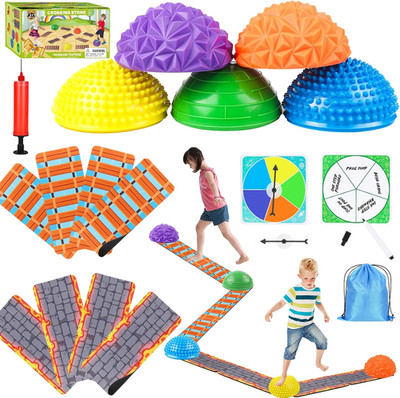 Stepping Stones for Kids, Textured Balance Pods and Floor Mats Set, Inflatable B