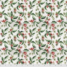 Free Spirit Tim Holtz Christmastime Jolly Holly White Cotton Fabric By The Yard