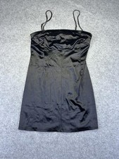 NWOT Urban Outfitters Mini Dress Satin Black Sz L Glam Cocktail Babydoll Pin Up